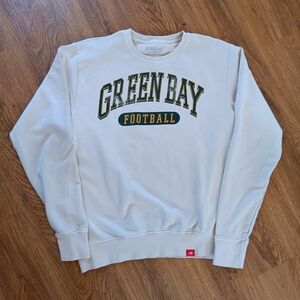 White and Green Crewneck Sweater with Green Bay Design
